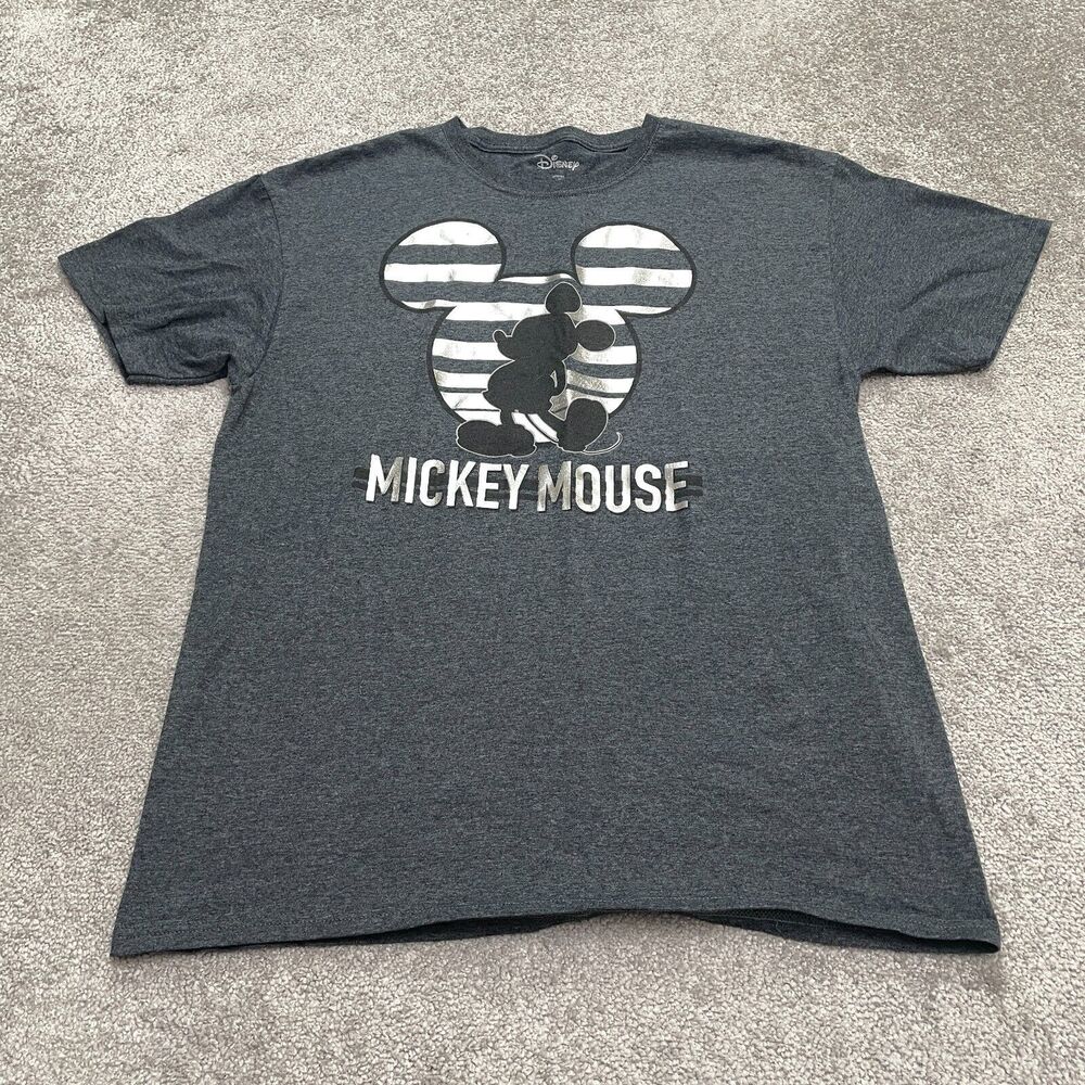 Disney Mickey Mouse Graphic T-Shirt Mens Large Gray Crew Neck Short Sleeve Tee